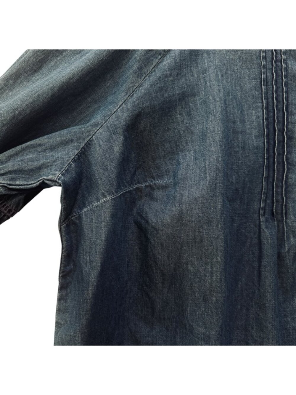 Denim Peasant Blouse Women's 22/24 Button Front Flared Bell Sleeves Pleated Poet - Picture 9 of 11